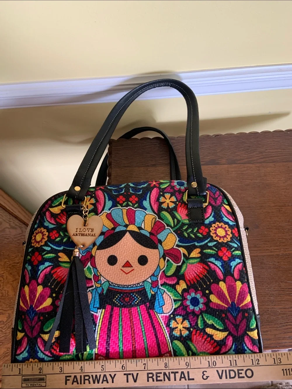 Embroidered  Mexican LeLe Folk Doll Satchel Tote or Shoulder Bag